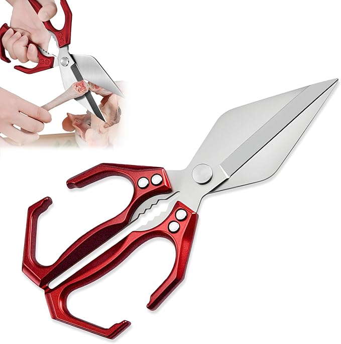 Multifunctional Heavy-Duty Kitchen Shears, Heavy Duty Kitchen Scissors for Food with Ergonomic Handle,Stainless Steel Culinary Shears for Chicken Meat Seafood Bone Cutting,Cooking Accessories (Red) - Bloomnest
