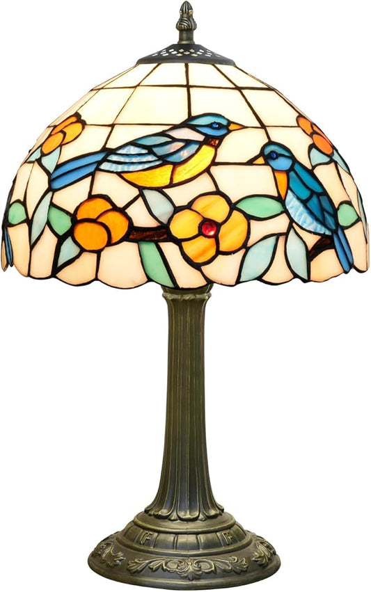 Hummingbird Lamp Stained Glass Table Lamp Tiffany Lamps for Bedroom Living Room Bedside Home Office Vintage Style Bird Flower Farmhouse Hotel Bar Decor Night Stand Desk Reading Light 12x12x19 Inch - Bloomnest