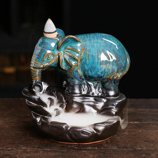 Comeon Backflow Incense Burner Elephant Incense Holder Handmade Ceramic Incense Waterfall Burner Censer + 20 Backflow Incense Cones 30 Incense Sticks 1 Tweezer 1 Mat for Meditaion Home Decor - Bloomnest