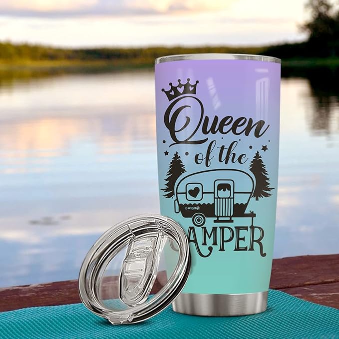winorax Queen of The Camper Tumbler Personalized Camping Tumbler Gifts For Campers Woman from Husband Boyfriend Sisters Best Friend Coffee Cup 20oz 30oz Travel Mug Stainless Steel - Bloomnest