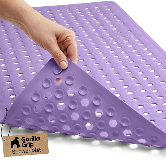 GORILLA GRIP Patented Bath Tub Shower Mat, Machine Washable Bathtub Floor Liner Mats, Suction Cups and Drain Holes to Keep Tubs Clean, Soft on Feet, Bathroom Essentials, 35x16 Inch, Purple Opaque - Bloomnest