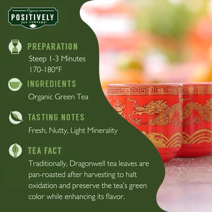 Organic Positively Tea Company, Dragonwell Green Tea Bags, 20 Count - Bloomnest