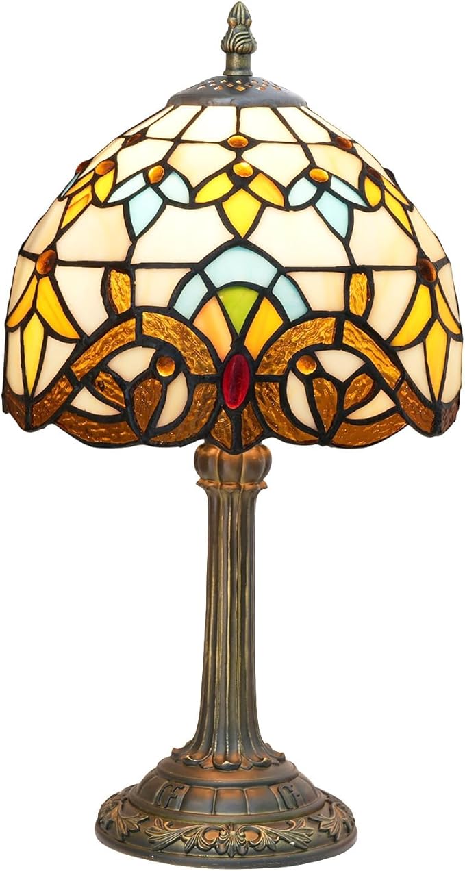 Tiffany Lamp Stained Glass lamp Small Bedside Table Lamps for Living Room Bedroom Dorm Kitchen Home Decor Festival Birthday Gift,Yellow Baroque - Bloomnest