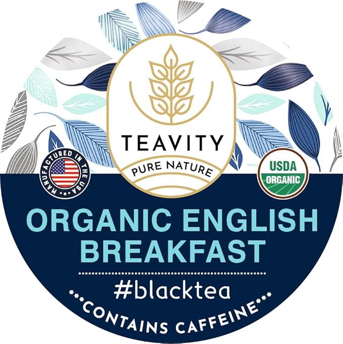 Organic English Breakfast Tea Pods for Keurig - Naturally Caffeinated Unsweetened Black Tea Pods by Teavity (12 Tea Pods) - Bloomnest
