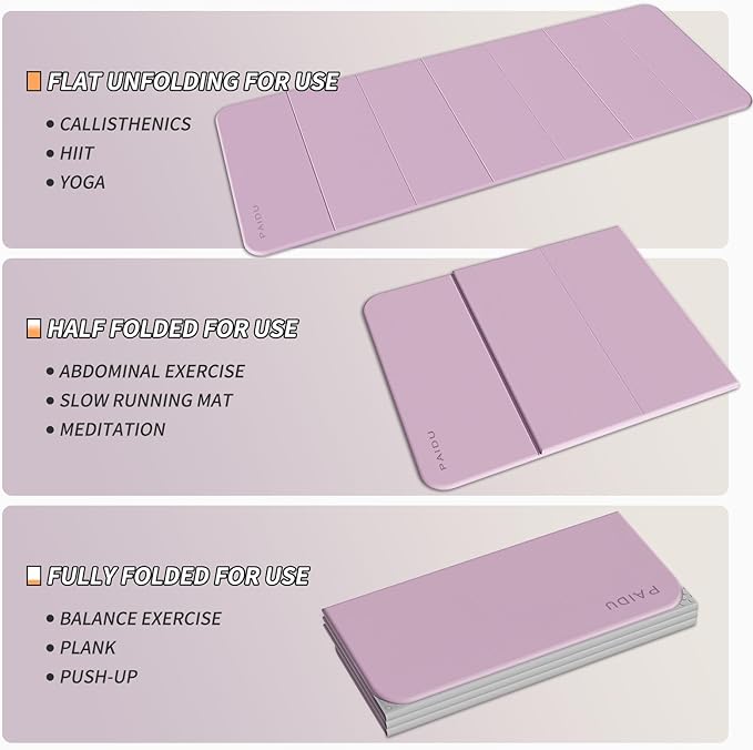Foldable Fitness Yoga Mat | 2/5" (10MM) Extra Thick | SGS Certified Non-Slip TPE | 75x26" Extra Long-Wide | Portable & Easy Store | for Yoga, Pilates, Home Gym & Full-Body Workouts - Bloomnest