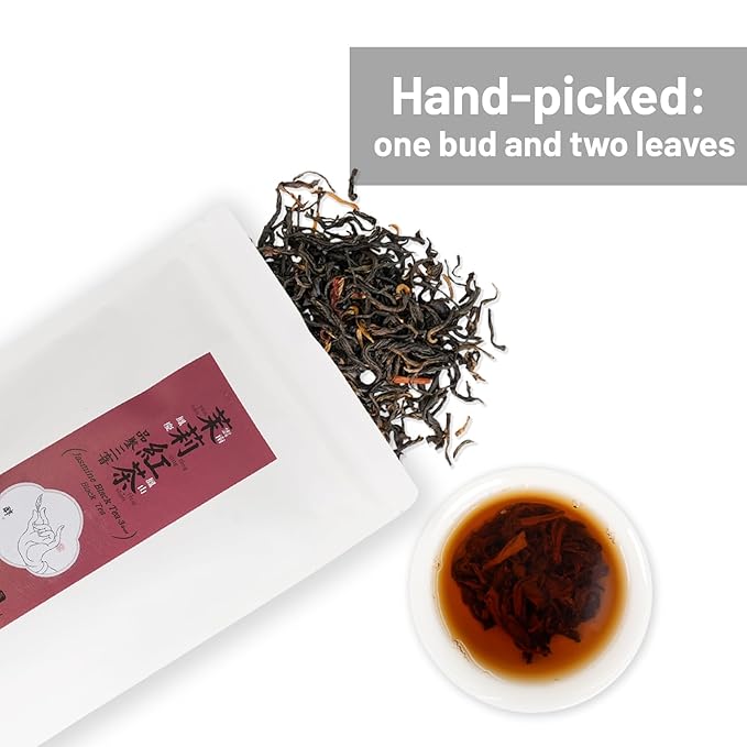 iTeaworld Jasmine Black Tea Loose Leaf, Yunnan High Mountain Black Tea, Scented with Fresh Jasmine Flowers, Rich Floral Aroma, Pure Leaves Without Sugar, No Additive, 1 Bag, 3.52oz - Bloomnest