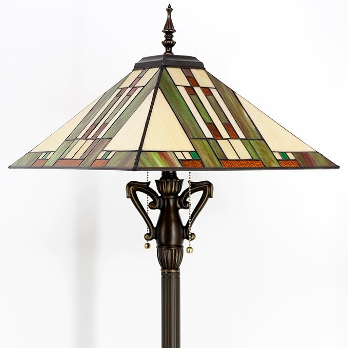 Tiffany Floor Lamp Blue White Brown Mission Style Stained Glass Standing Reading Light 16X16X64 Inch - Bloomnest