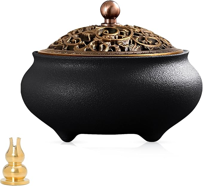 Coil Incense Burner， Ceramic Cone Incense Burner Holder Suitable for Incense/Cone/Coil/Stick, Sage, Mosquito Incense, and Charcoal. Incense Holder+Fireproof Cotton Inside. - Bloomnest