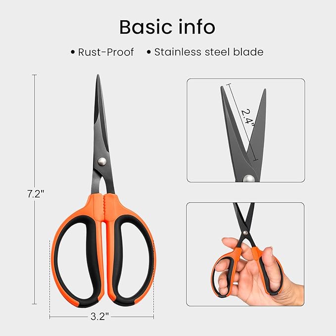 GROWNEER 3 Packs Trimming Scissors Teflon Coated Non Stick Blades Pruning Shears Gardening Hand Pruning Snips with Straight Stainless Steel Precision Blade - Bloomnest