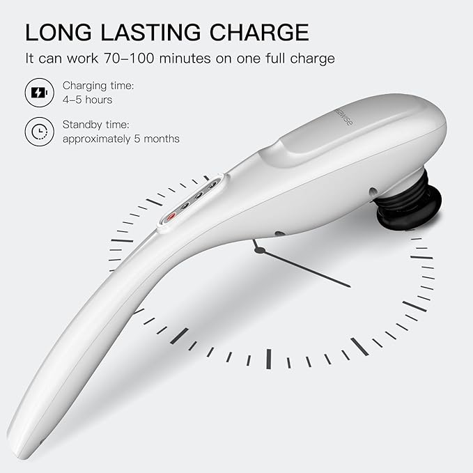 MEGAWISE Cordless Back Massager for Shoulders, Waist, Legs, Rechargeable 3200mAh Battery, 5 Speed and 5 +2 Massage Nodes 5 Hard, 2 Silicone Nodes, Massage While Moving Around (Off White Cordless) - Bloomnest