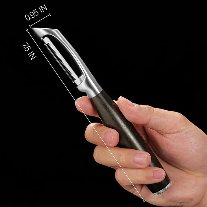 Serrated Blade Premium I Type 304 Stainless Steel Multifunctional Kitchen Peeler Real Wood Handle Ultra Sharp Blade Vegetable Potato Apple（Agarwood） - Bloomnest