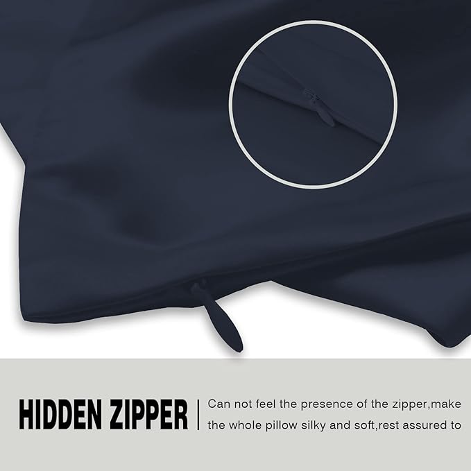 Mulberry Silk Pillowcase for Hair and Skin Standard Size 20"X 26" Pillow Case with Hidden Zipper Soft Breathable Smooth Cooling Silk Pillow Covers for Sleeping (Navy Blue,Standard,1Pcs) - Bloomnest