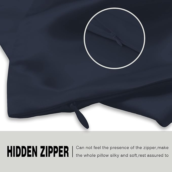 Silk Pillow Cases 2 Pack Soft Breathable and Sliky King Size Pillow Cases Set of 2,Natural Mulberry Silk Pillowcase Set of 2 for Hair and Skin with Hidden Zipper (Navy Blue,20"X 36",2pcs) - Bloomnest