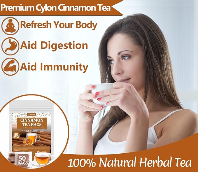 Premium 50 Pure Ceylon Cinnamon Tea Bags, Made with 100% Ceylon Cinnamon Sticks, No Additives & Caffeine Free. - Bloomnest