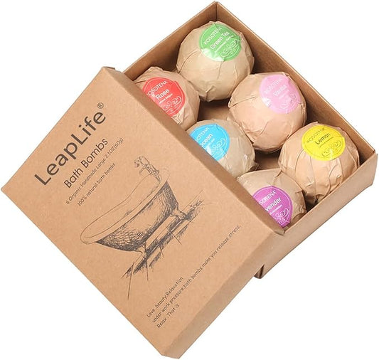 Bath Bombs Gift Set,Organic Handmade Large Fizzer with 100% Natural Materials for Kids, Women Men, Best Gift for All Festivals including lemon, rose, lavender, vanilla, green tea, ocean(6pcs) - Bloomnest