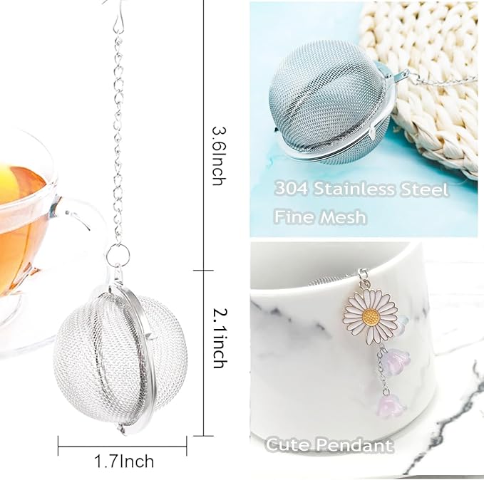 Cute Tea Infuser 2 Pack Daisy Flower Pendant Ball Filter Cute Stainless Steel Ball Mesh Strainer for Loose Tea and Spices & Seasonings (Daisy Pink White)