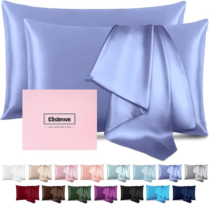 Silk Pillow Cases 2 Pack Mulberry Silk Pillowcases Soft Breathable Both Sided Natural Silk Pillowcase with Zipper Beauty Sleep Pillow Cases for Gift(King,Cornflower Blue) - Bloomnest