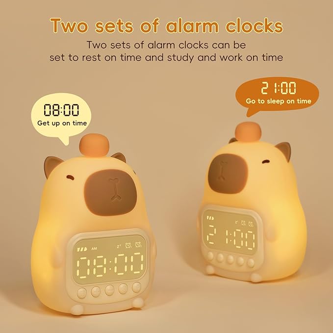 Capybara Alarm Clock with Night Light for Kids, Cute Toddler Alarm Clocks for Bedrooms Ok to Wake Clocks for Girls and Boys, Silicone Animal Tabletop Lamp for Kid, RGB Color - Bloomnest