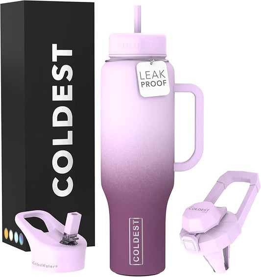 Coldest Tumbler with Handle and Straw - 100% Leak Proof Insulated Tumbler with Lid and Straw (3 Lids) - Stainless Steel Tumblers for Women & Men - Cup Holder Friendly Base, 46 oz (Tasty Lolipop) - Bloomnest