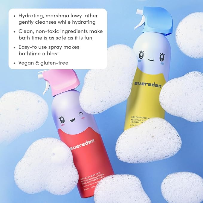 Evereden Kids Foam Soap, Cloud Body Wash (6.7 fl. oz., Juicy Citrus): Spray, Shape & Splash: The Fun, Fluffy Foam That Makes Bath Time Playtime, Hydrating Foaming Bath Soap for Sensitive Skin - Bloomnest