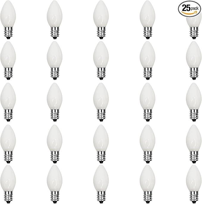 C7 LED White Replacement Bulbs, 25 Pack C7 Ceramic White Christmas Light Bulb, 0.6W Night Light Bulbs Vintage Replacement Bulbs for Outdoor Christmas String Lights - Bloomnest