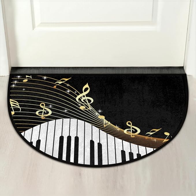 Half Round Door Mat, Music Theme Non-Slip Half Circle Area Rug Piano Keyboard Music Notes Doormat Washable Durable Home Decor Half Moon Rug for Floor Indoor Outdoor Living Room Bedroom Kitchen Patio - Bloomnest