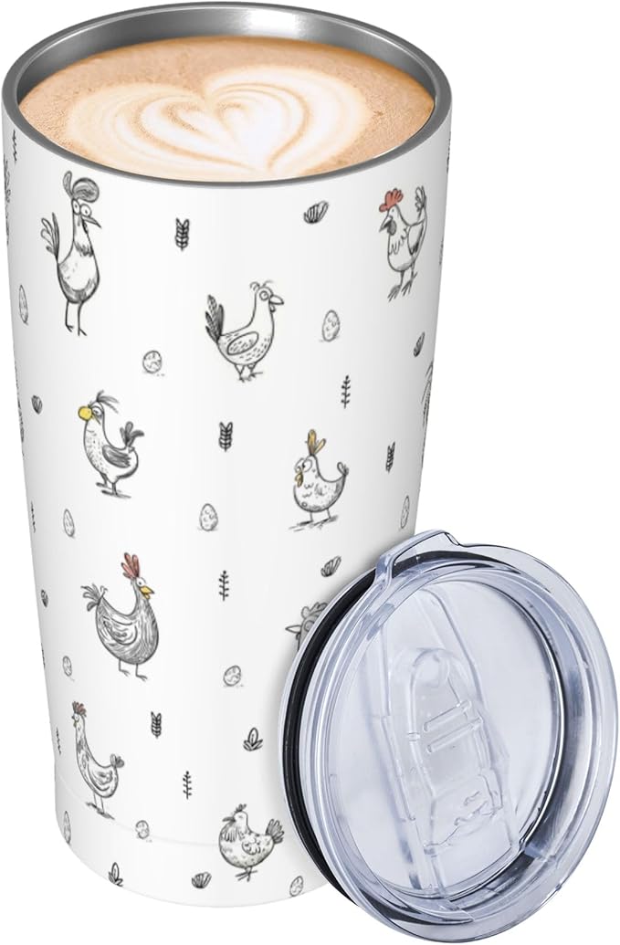 Chicken Tumbler with Lid and Straw 20 oz Stainless Steel Cup Insulated Tumbler Coffee Mug for Home Office or Car Christmas Birthday Gifts - Bloomnest