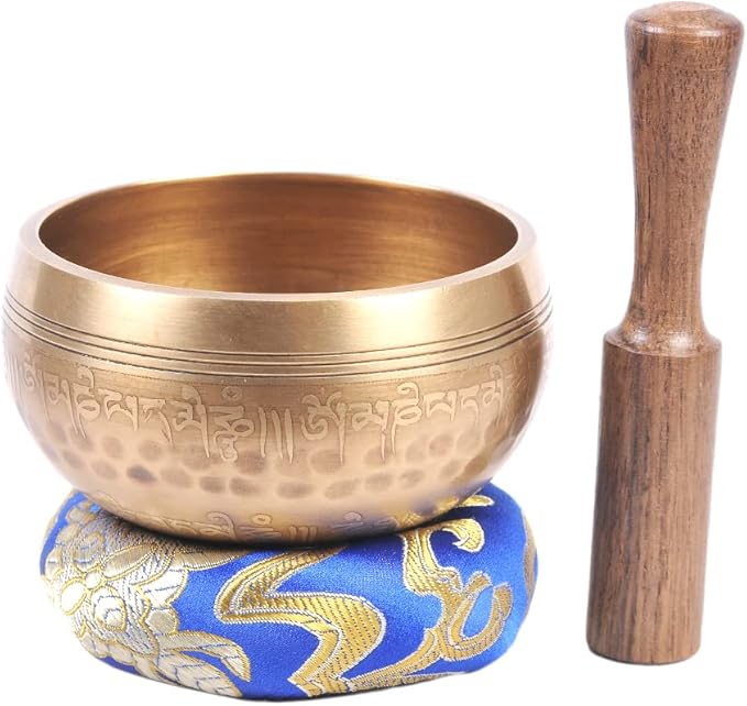 The Collection Royal Etched Tibetan Singing Bowl Set, Sound Bowl Meditation Set – Authentic Meditation Bell for Healing, Yoga, Chakra Balancing, Mindfulness, Zen Décor or Unique Gift Hammered TheCollectionRoyal