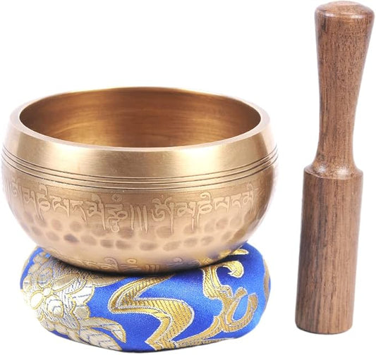 The Collection Royal Etched Tibetan Singing Bowl Set, Sound Bowl Meditation Set – Authentic Meditation Bell for Healing, Yoga, Chakra Balancing, Mindfulness, Zen Décor or Unique Gift Hammered TheCollectionRoyal