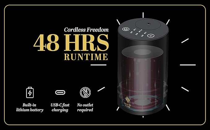 Waterless Essential Oil Diffuser, battery-operated cordless aromatherapy diffuser with timer & 3 mist levels. For car, home, office, yoga studio, nursery, bedrooms, and pet areas. Black aluminum alloy Bloomnest