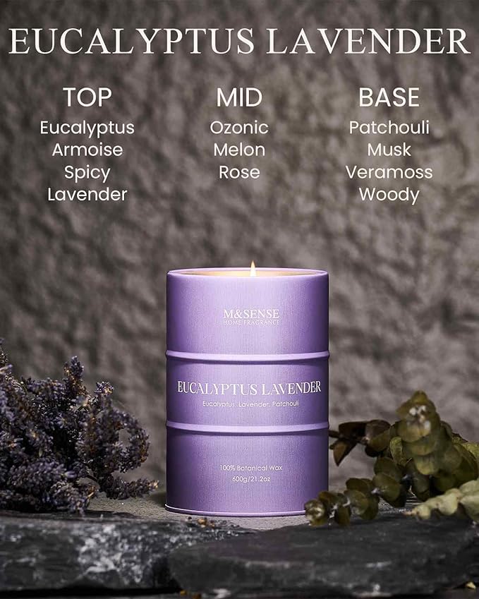 M&SENSE Eucalyptus Lavender Scented Candles Large, Natural Soy Candles 21.2oz 120 Hour Slow Burning,Aromatherapy Candle for Stress Relief Meditation Relaxing - Bloomnest