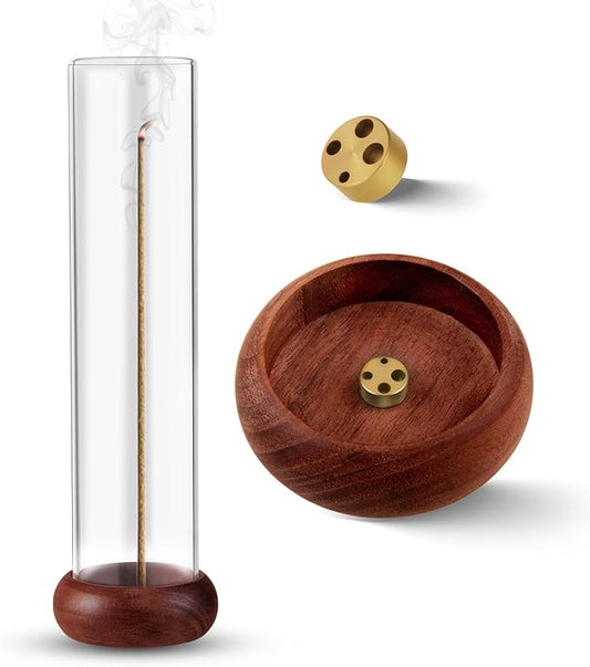 Incense Holder,Walnut Wooden Incense Stick Holder with Detachable Glass Ash Catcher,Incense Bunner for Stick for Meditation Yoga Spa Gift - Bloomnest