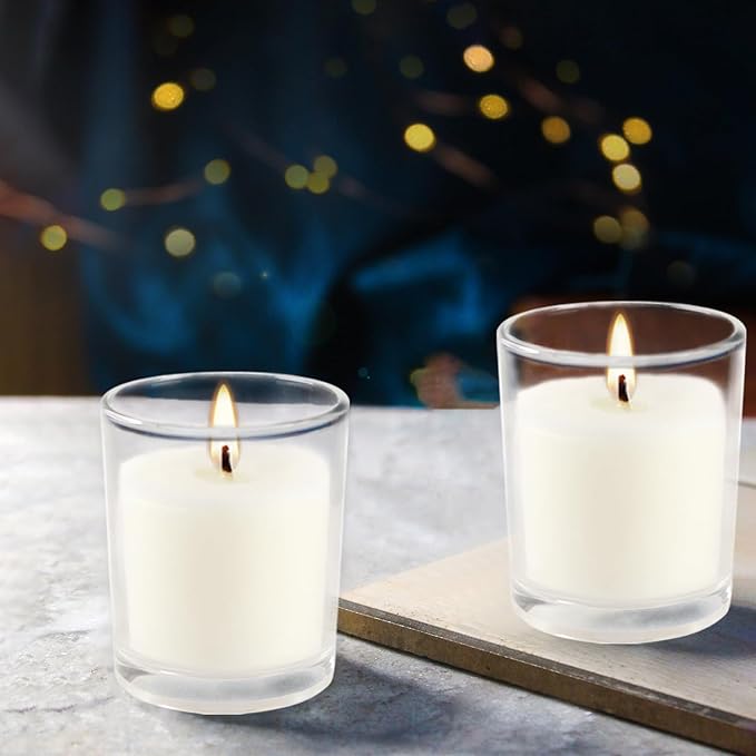 48 Pack White Unscented Clear Glass Filled Votive Candles. Hand Poured Wax Candle Ideal Gifts for Home Décor Parties Weddings Holidays and Meditation (White) - Bloomnest