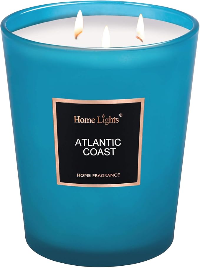HomeLights Scented Candle | Large Jar Candle - 33.3 Oz. Natural Soy Aromatherapy Candles | Up to 130 Hours Burn Time with 3 Cotton Wicks,Home Decorative Fragrance Candles Gift - Atlantic Coast - Bloomnest