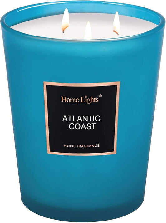 HomeLights Scented Candle | Large Jar Candle - 33.3 Oz. Natural Soy Aromatherapy Candles | Up to 130 Hours Burn Time with 3 Cotton Wicks,Home Decorative Fragrance Candles Gift - Atlantic Coast - Bloomnest