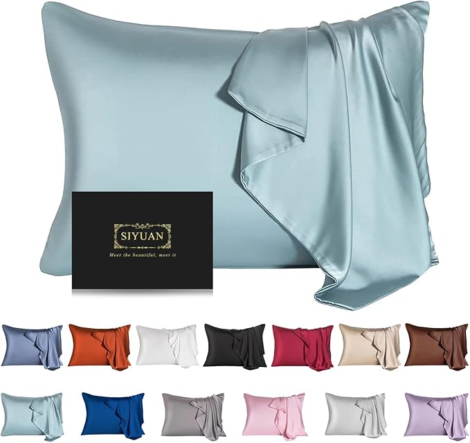 Mulberry Silk Pillowcase for Hair and Skin,Standard Size Cooling Silk Pillow Case with Hidden Zipper,Allergen Proof Dual Sides Soft Breathable Smooth Silk Pillow Cover for Women(Queen,Aqua Blue) - Bloomnest