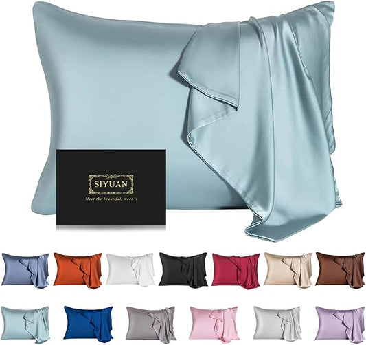 Mulberry Silk Pillowcase for Hair and Skin,Standard Size Cooling Silk Pillow Case with Hidden Zipper,Allergen Proof Dual Sides Soft Breathable Smooth Silk Pillow Cover for Women(King,Aqua Blue) - Bloomnest