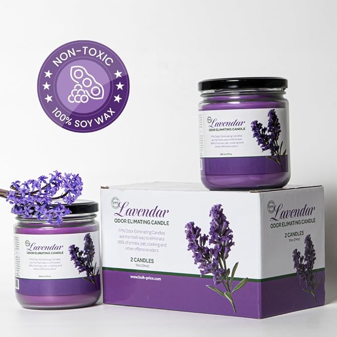 Candle Set Lavender Odor Eliminating – 2 Pack - 12oz – Long-Lasting Soy Wax Candles – Neutralizes Pet, Kitchen & Smoke Odors – Clean Burn, Eco-Friendly, Aromatherapy Candle - Bloomnest