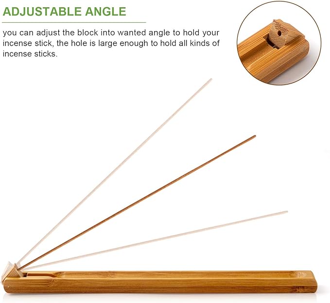 3 Pieces Bamboo Wood Incense Holder for Sticks with Adjustable Angle, Incense Burner with Ash Catcher, 9.8 Inches - Bloomnest
