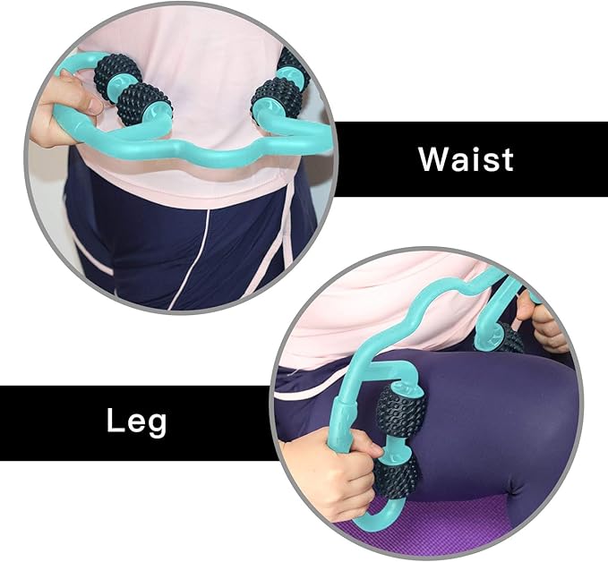 Cellulite Massage Tool Muscle Roller - Deep Fascia Massager & Dimpled Skin Remover for Legs, Thighs & Buttocks - Anti-Cellulite Roller, Smooth Skin, Pain Reliefs (Green Black-4 Wheel) - Bloomnest