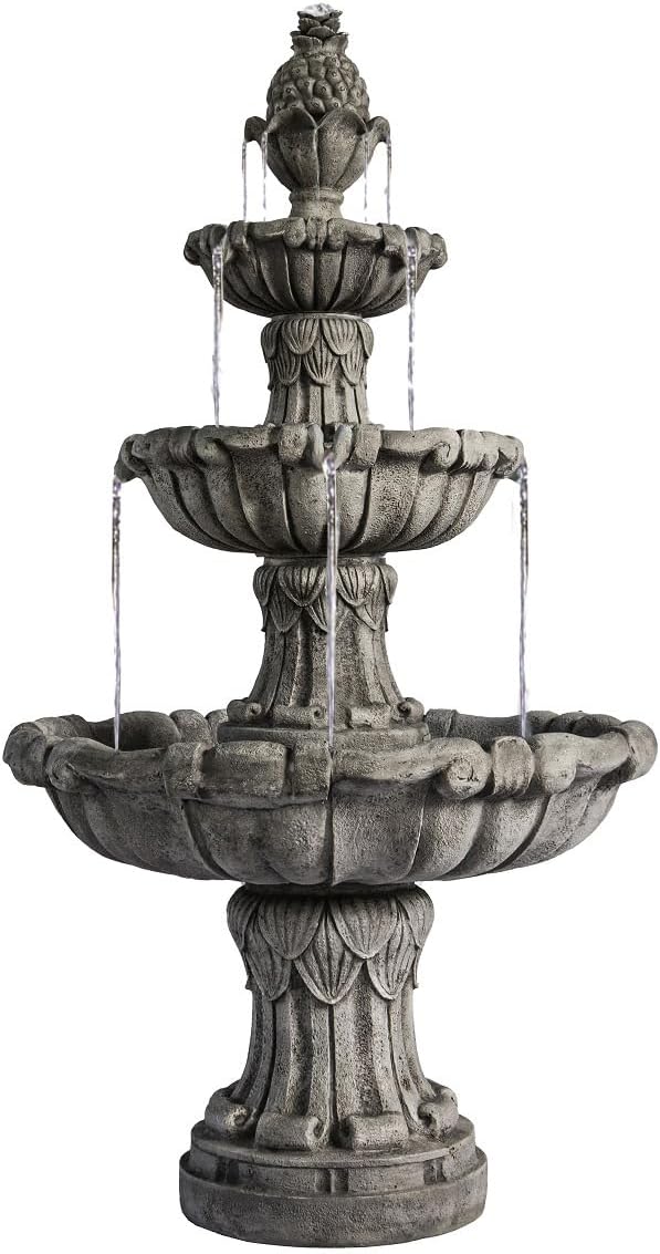 58.3" 3-Tier Outdoor Freestanding Water Fountain - Classic Leaf Design, Large Bird Bath with Pump - Ideal for Yard, Lawn and Garden Décor - Bloomnest
