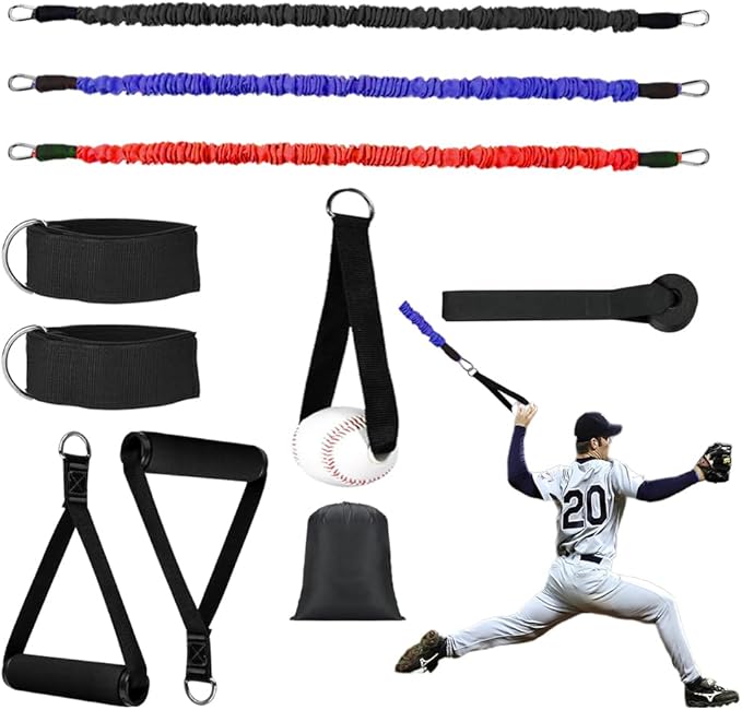 Baseball Resistance Trainer,Training Aid for Baseball Softball Pitchers,Interchangeable Grips to Build Arm Strength,Arm Bands for Baseball Players,Baseball Throwing Trainer,Great to Warm-Up - Bloomnest