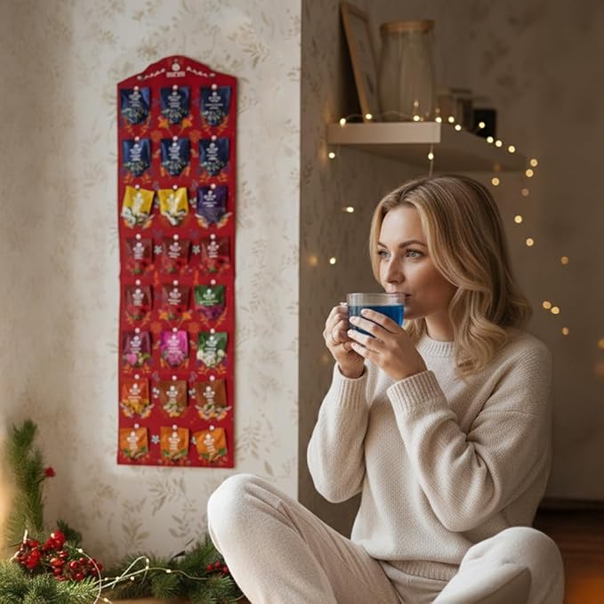 BLUE TEA - Advent Calendar 2025 (Red) - 24 Tea Bags - Plant Based - 24 Unique Tea | Limited Edition | Sampler & Variety Pack | Caffeine Free - Herbal Tea - Christmas Holiday Unique Advent Calendar Tea Gift Set | Gift Idea for Men and Women - Bloomnest