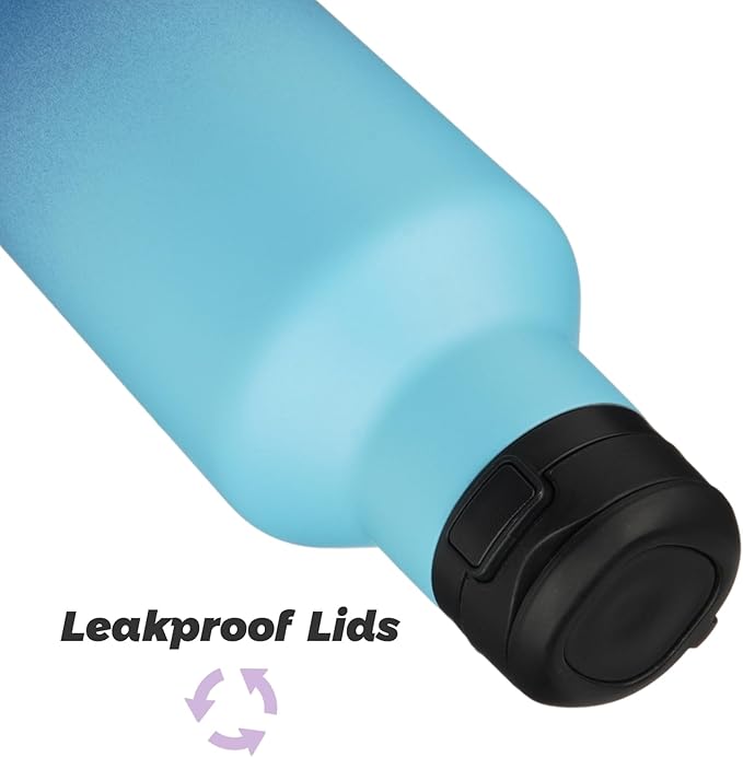 Insulated Water Bottle with Straw,17 OZ Double Wall Vacuum Stainless Steel Water Flask with 2 Lids,Sky - Bloomnest