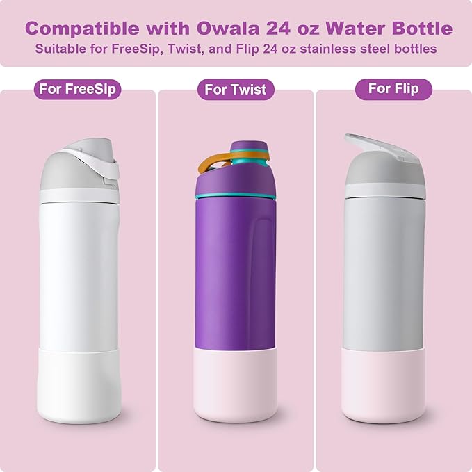2PCS Silicone Water Bottle Boot for Owala 24oz 32oz 40oz, Anti-Slip Protective Sleeve Bottom Bumper Protector for FreeSip, Twist, and Flip Stainless Steel Water Bottles Alwenid