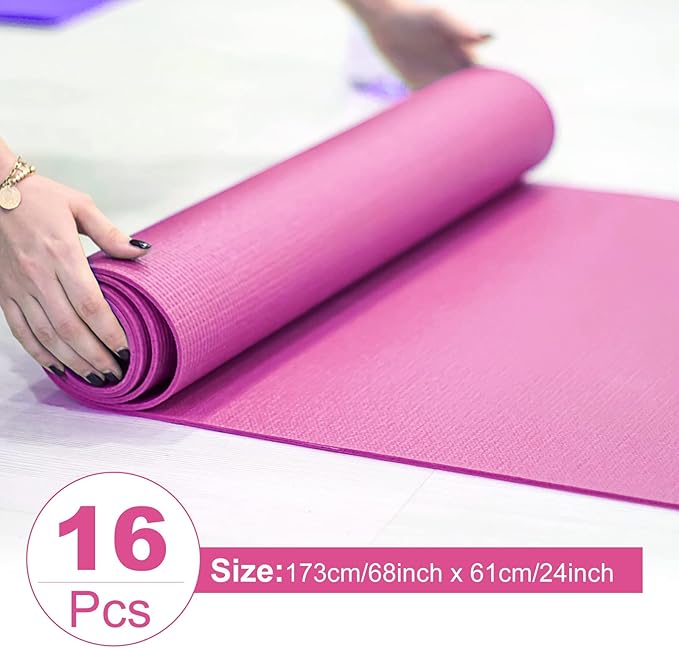 Funtery 16 Pack 3 mm Thick Yoga Mat Exercise Workout Mat Non Slip Fitness Pad for Women Gym Home Yoga Pilates - Bloomnest