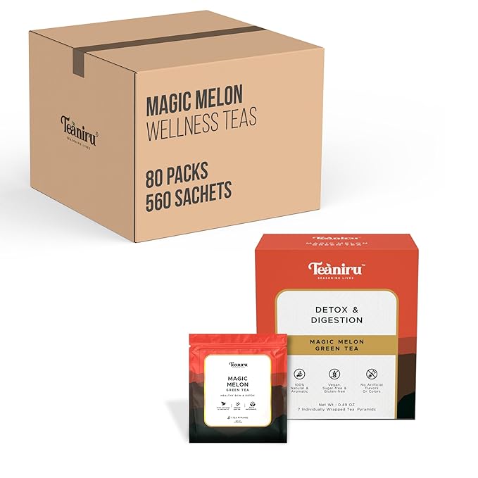 Teaniru, Magic Melon Tea, 1 Carton (Box of 80) - 560 Sachets | Pyramid Tea Bag | Wellness Tea For Corporates & Restaurant & Tea Lovers | Gluten Free, Sugar-Free - Brew Hot or Cold - Bloomnest