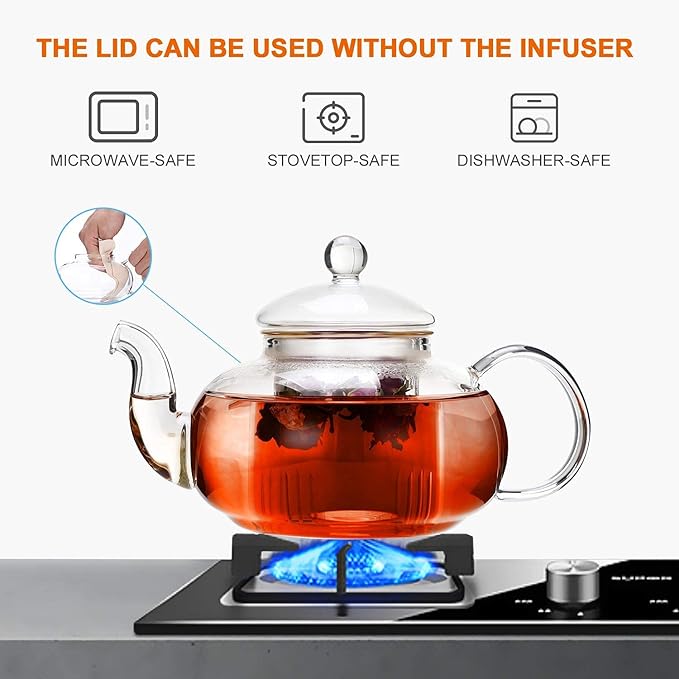 CNGLASS Glass Teapot Stovetop Safe,Clear Teapot with Removable Infuser 20.3 oz,Loose Leaf and Blooming Tea Maker - Bloomnest