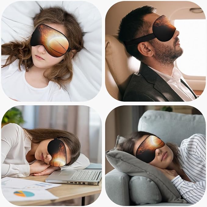 Fire Basketball Sleep Eye Mask Wall Funny Basketball Sports Silk Eye Mask Sleeping Soft Eye Shade Cover for Men Women Boy Girl Airplane Travel with Elastic Strap - Bloomnest