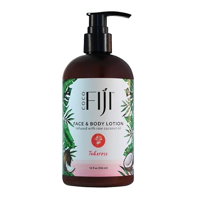 Coco Fiji Face & Body Lotion Infused With Coconut Oil | Lotion for Dry Skin | Moisturizer Face Cream & Massage Lotion for Women & Men | Tuberose 12 oz, Pack of 1 - Bloomnest